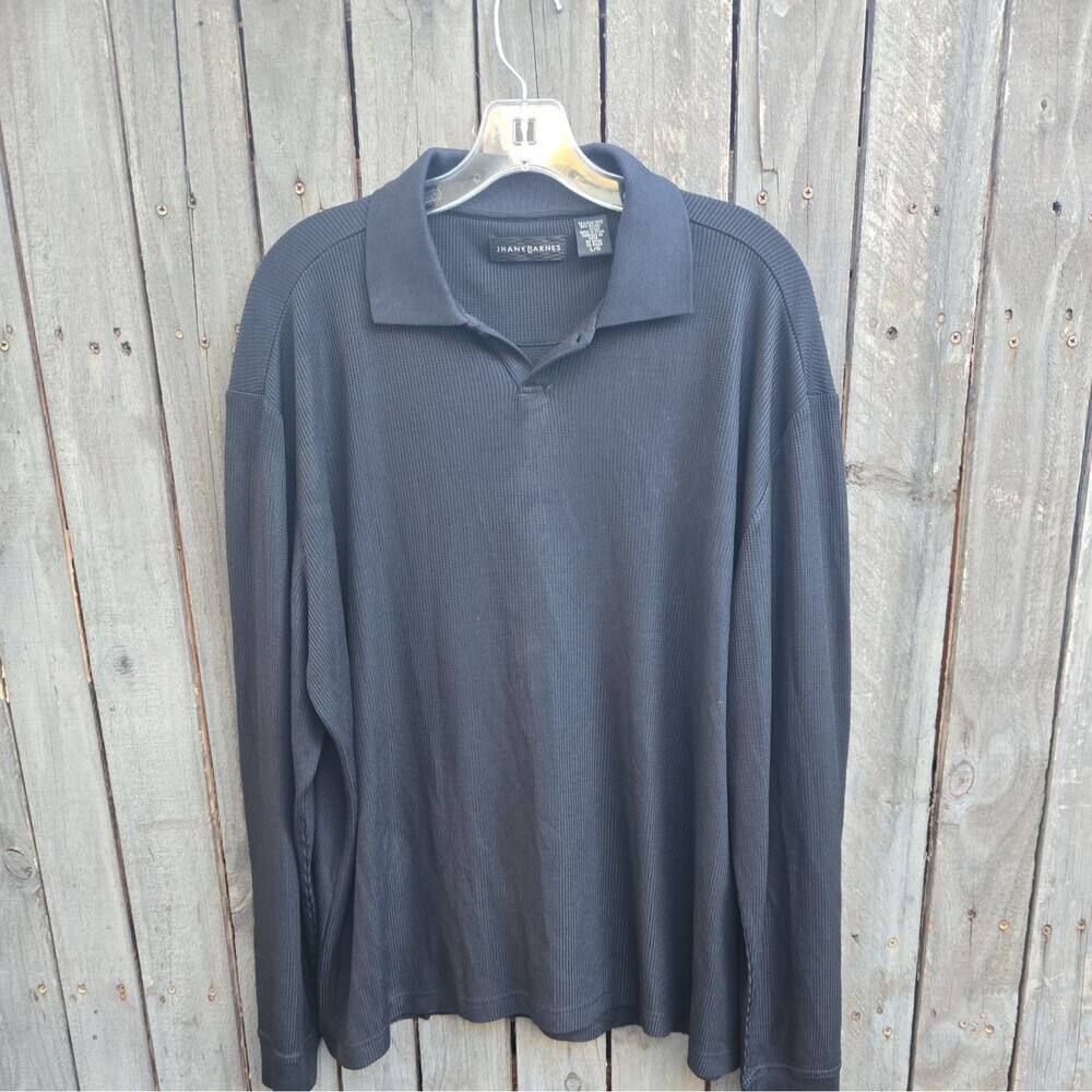 Jhane Barnes Silk Sweater Size L Black  Collared Long Sleeve Polo